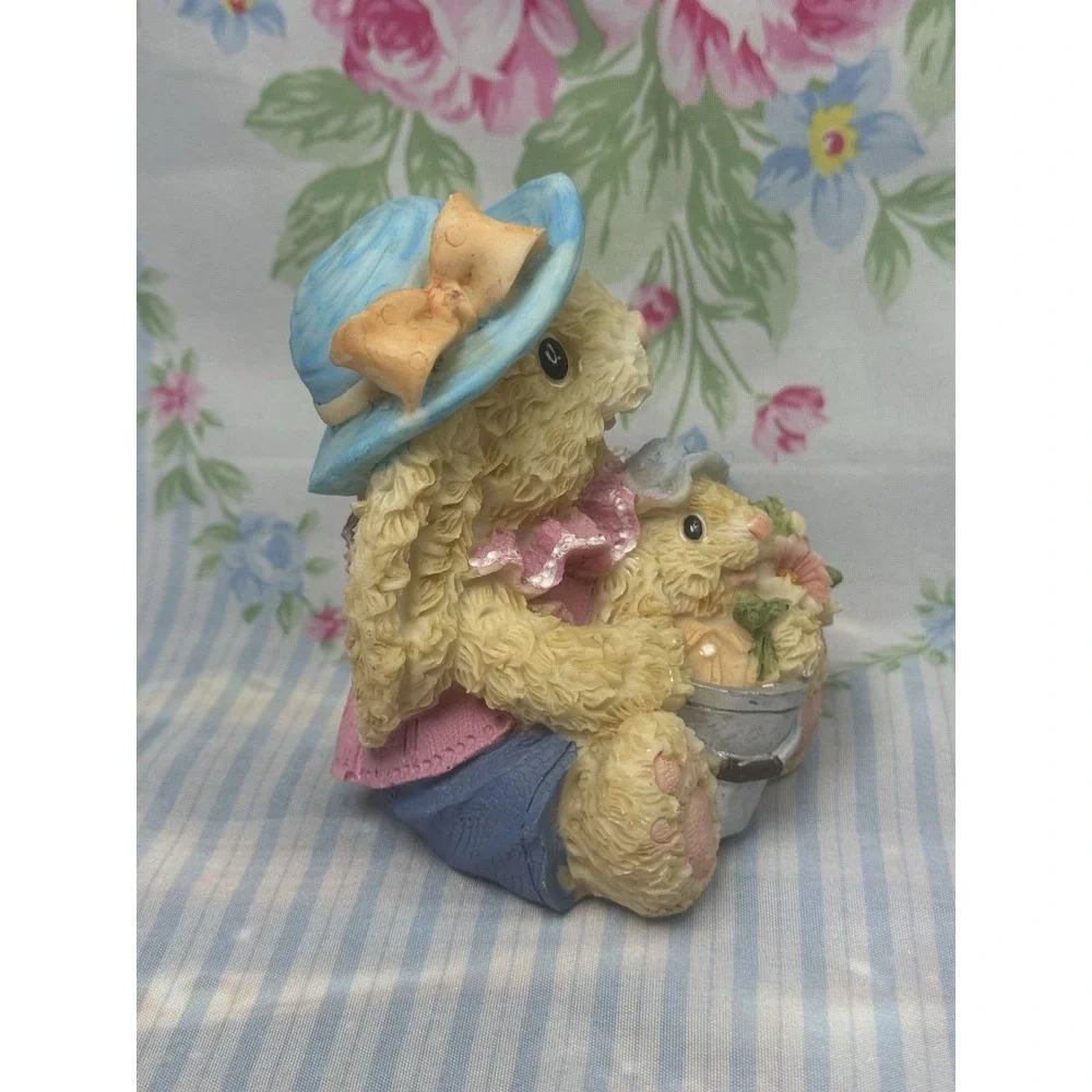 K's Collection Bunny Rabbit Figurine w/‎ Baby & Flowers Hat Resin Easter 4